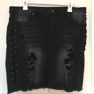 Distressed Denim Skirt